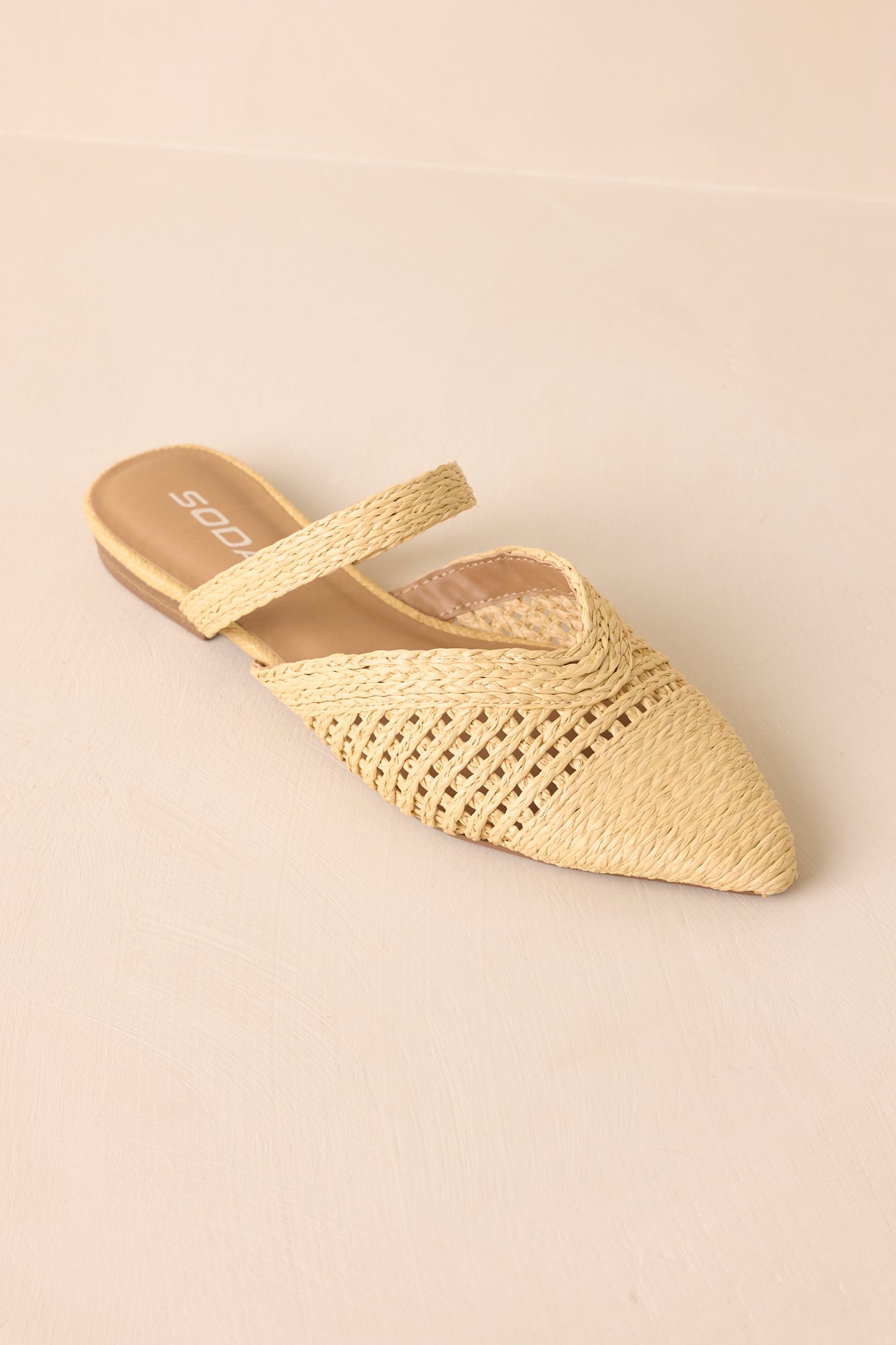 There She Goes Natural Pointed-Toe Woven Raffia Mules