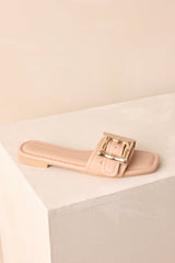 Hidden Treasure Beige Buckle Flat Sandals