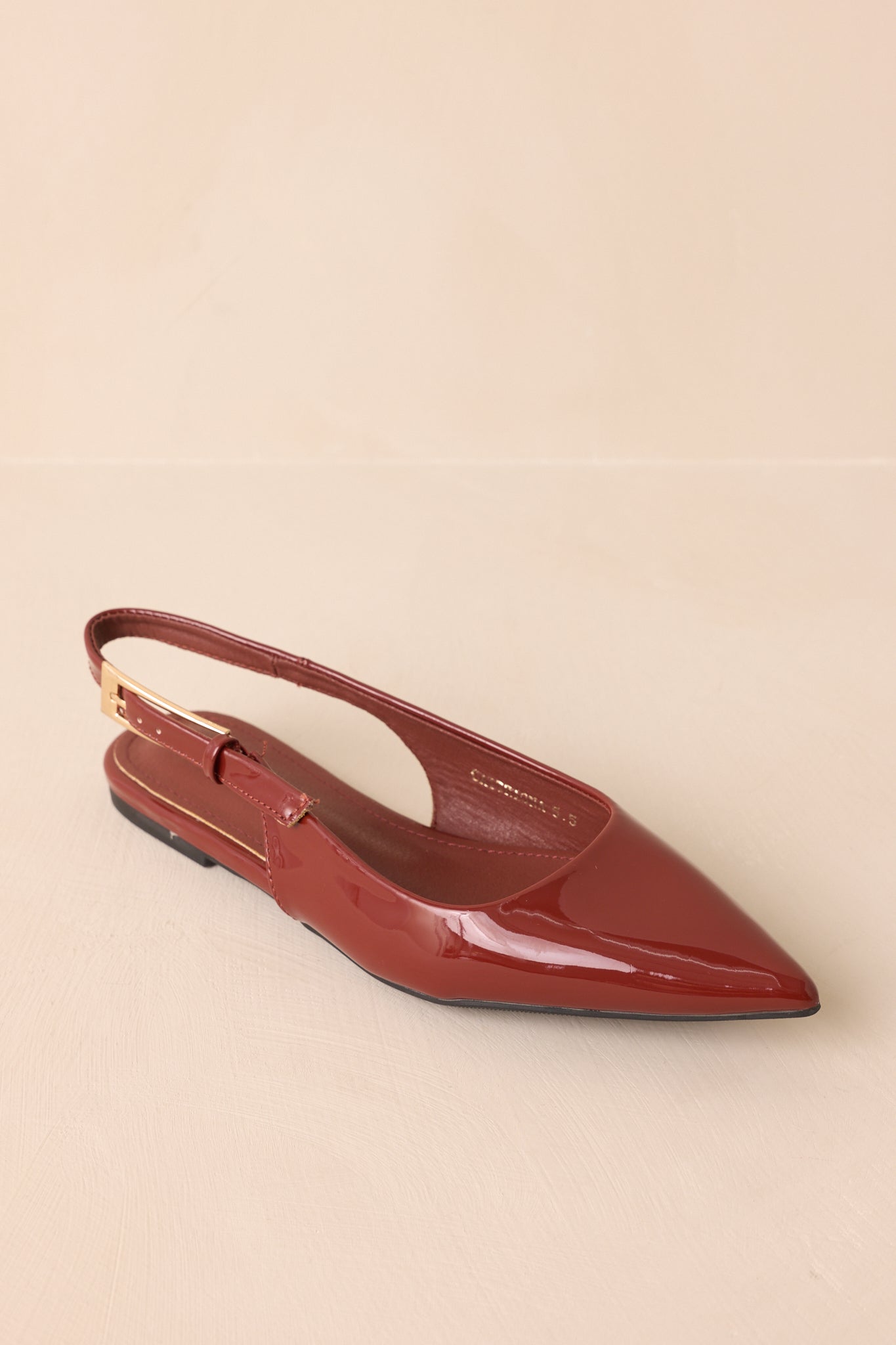 Take Notes Copper Brown Patent Faux Leather Pointed Toe Slingback Flats