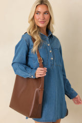 Z Supply Lucie Medium Wash Cotton Denim Mini Shirt Dress
