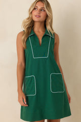 Afternoon Match Emerald Green Linen Blend Sleeveless Mini Dress