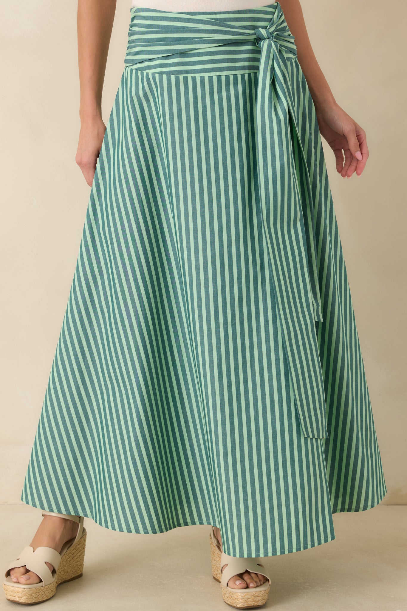 FRNCH Carmine Green Stripe Cotton Maxi Skirt