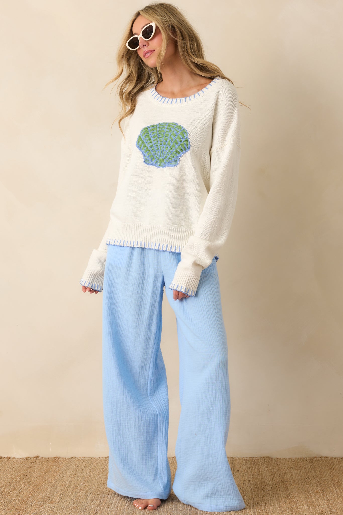 Paradisa Shell Island White Knit Sweater