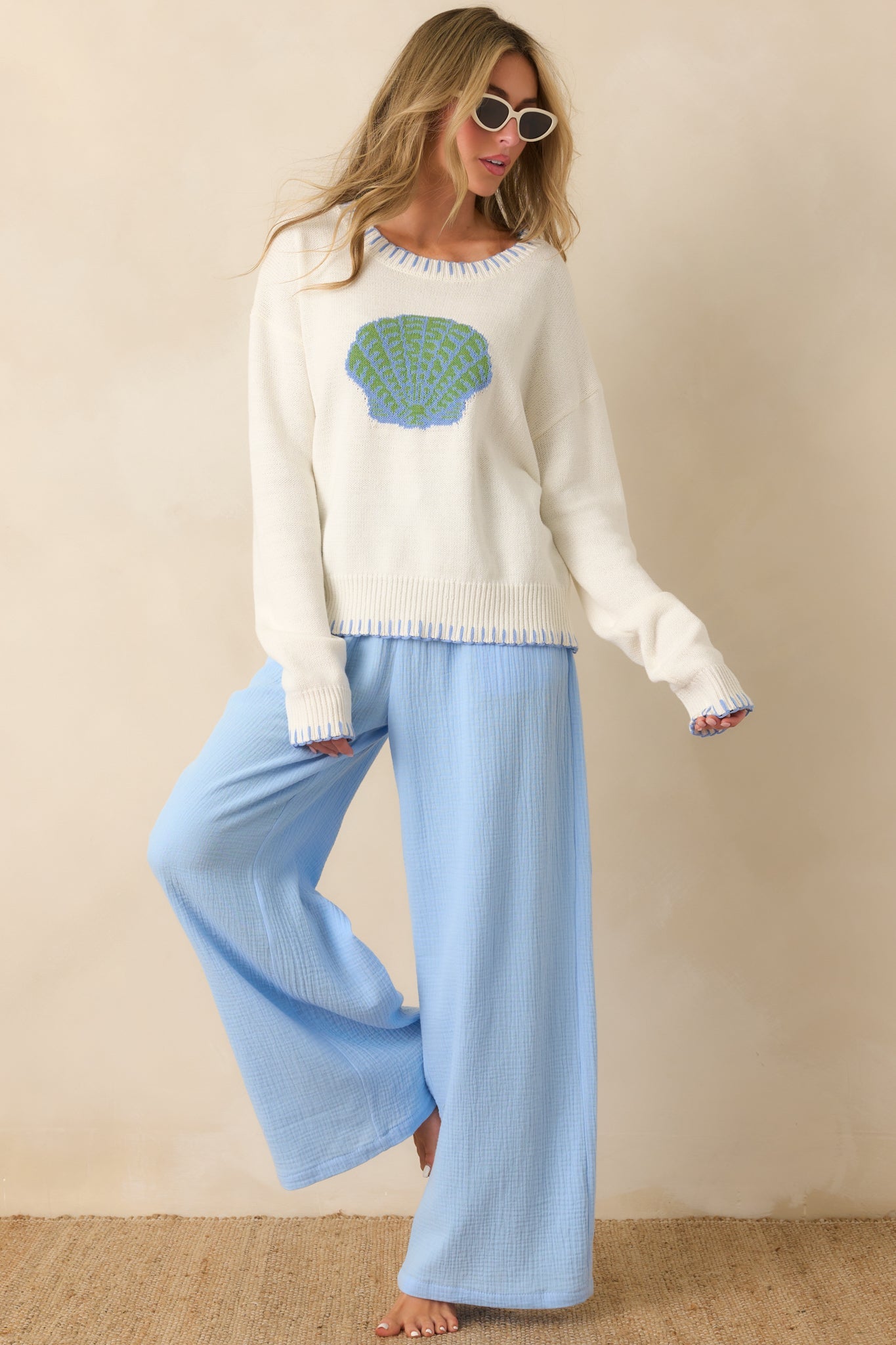 Paradisa Shell Island White Knit Sweater