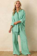 Paradisa Naples Seaglass Green Cotton Button-Up Top