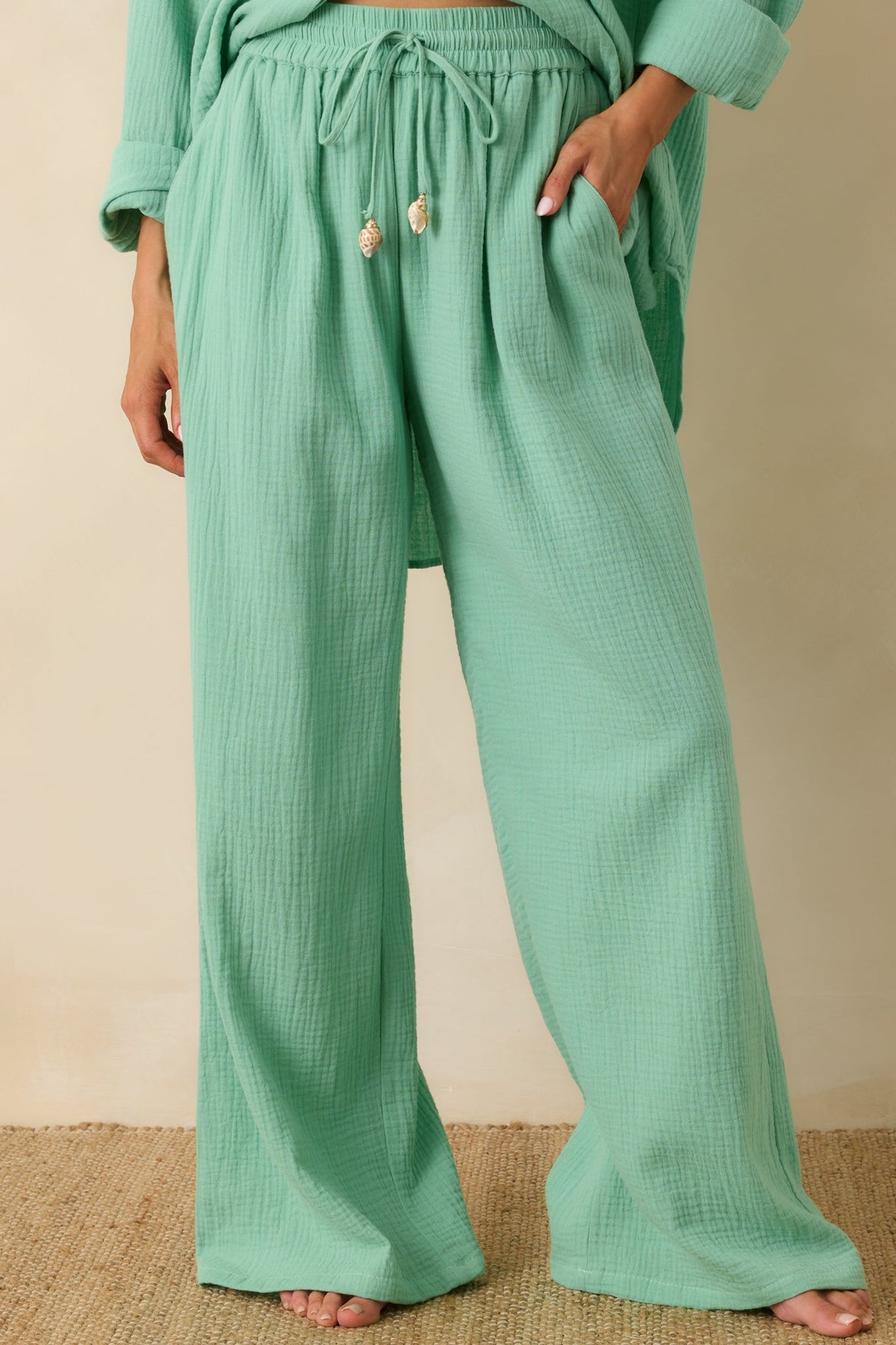 Paradisa Dunedin Seaglass Green Cotton Drawstring Pants