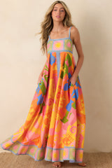 Paradisa Atlantis Orange Multi Cotton Abstract Print Maxi Dress