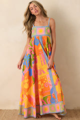 Paradisa Atlantis Orange Multi Cotton Abstract Print Maxi Dress