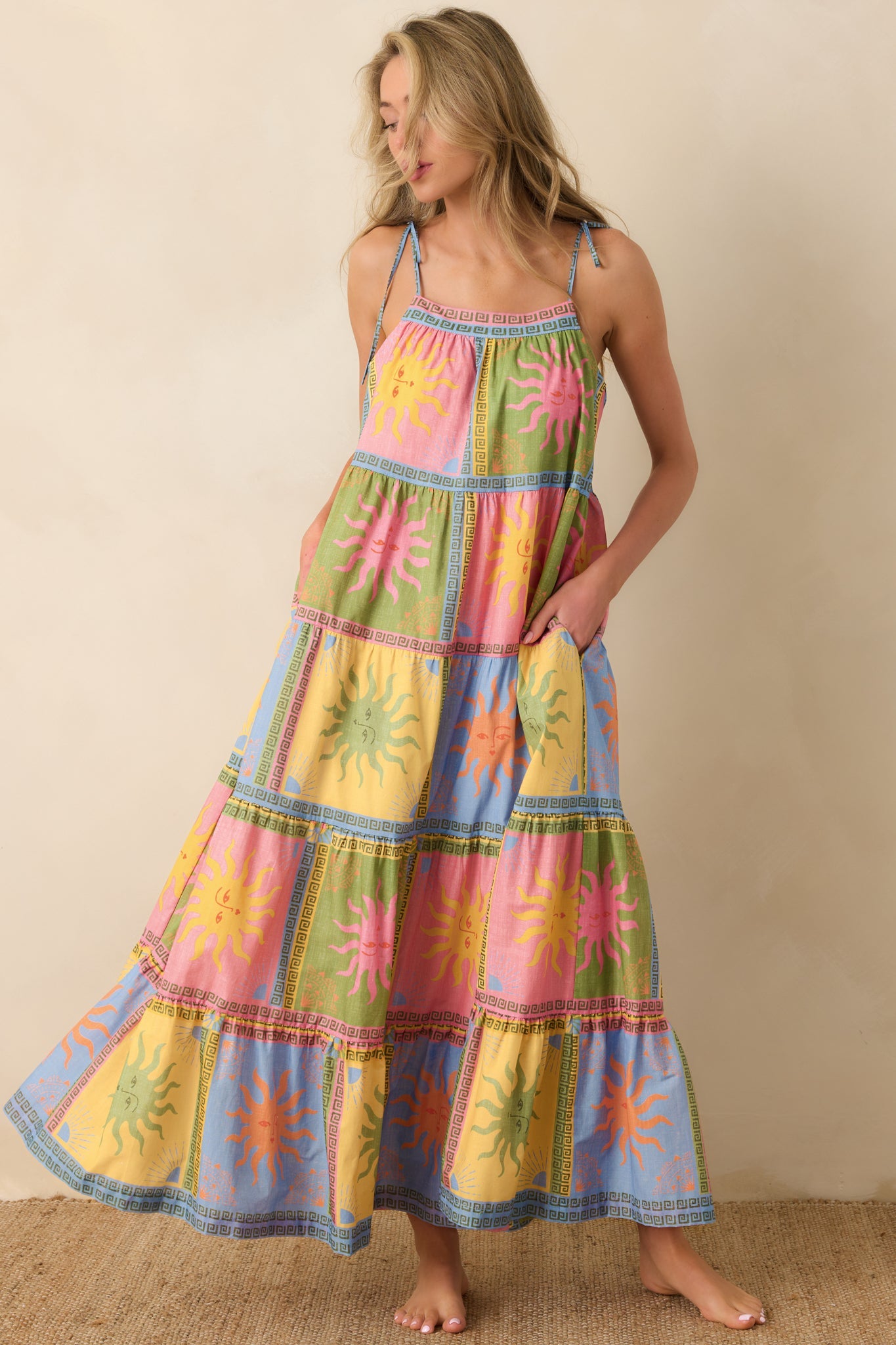Paradisa Kiawah Multi Cotton Voile Sun Print Maxi Dress