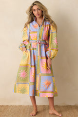 Paradisa Anna Maria Multi Sun Print Linen Blend Midi Dress