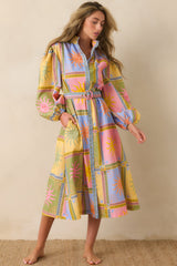 Paradisa Anna Maria Multi Sun Print Linen Blend Midi Dress