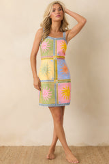 Paradisa Thira Multi Sun Print Linen Blend Mini Dress