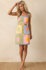 Paradisa Thira Multi Sun Print Linen Blend Mini Dress
