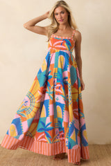 Paradisa Atlantis Multi Tropical Mosaic Linen Blend Maxi Dress