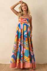 Paradisa Atlantis Multi Tropical Mosaic Linen Blend Maxi Dress