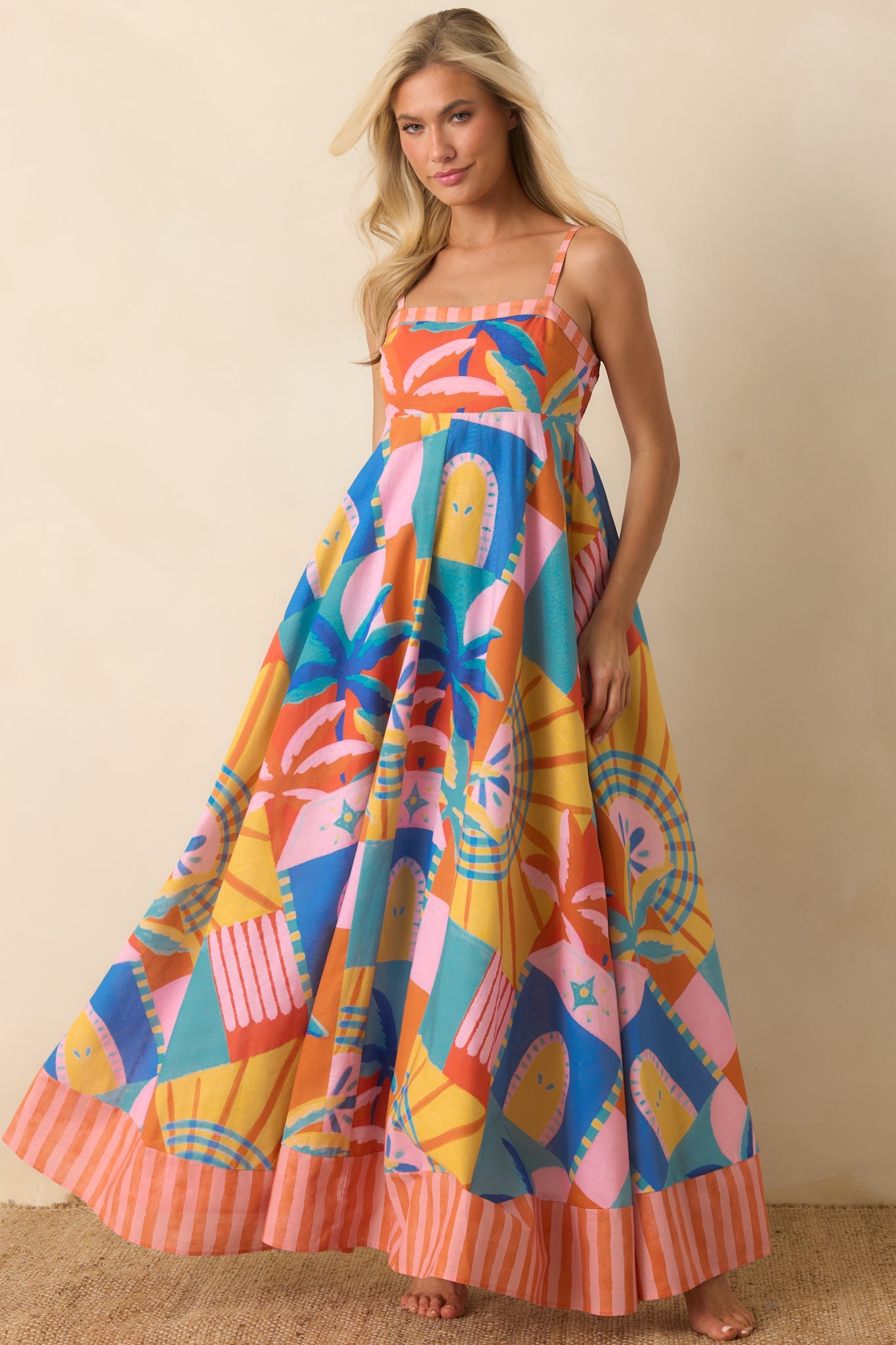 Paradisa Atlantis Multi Tropical Mosaic Linen Blend Maxi Dress