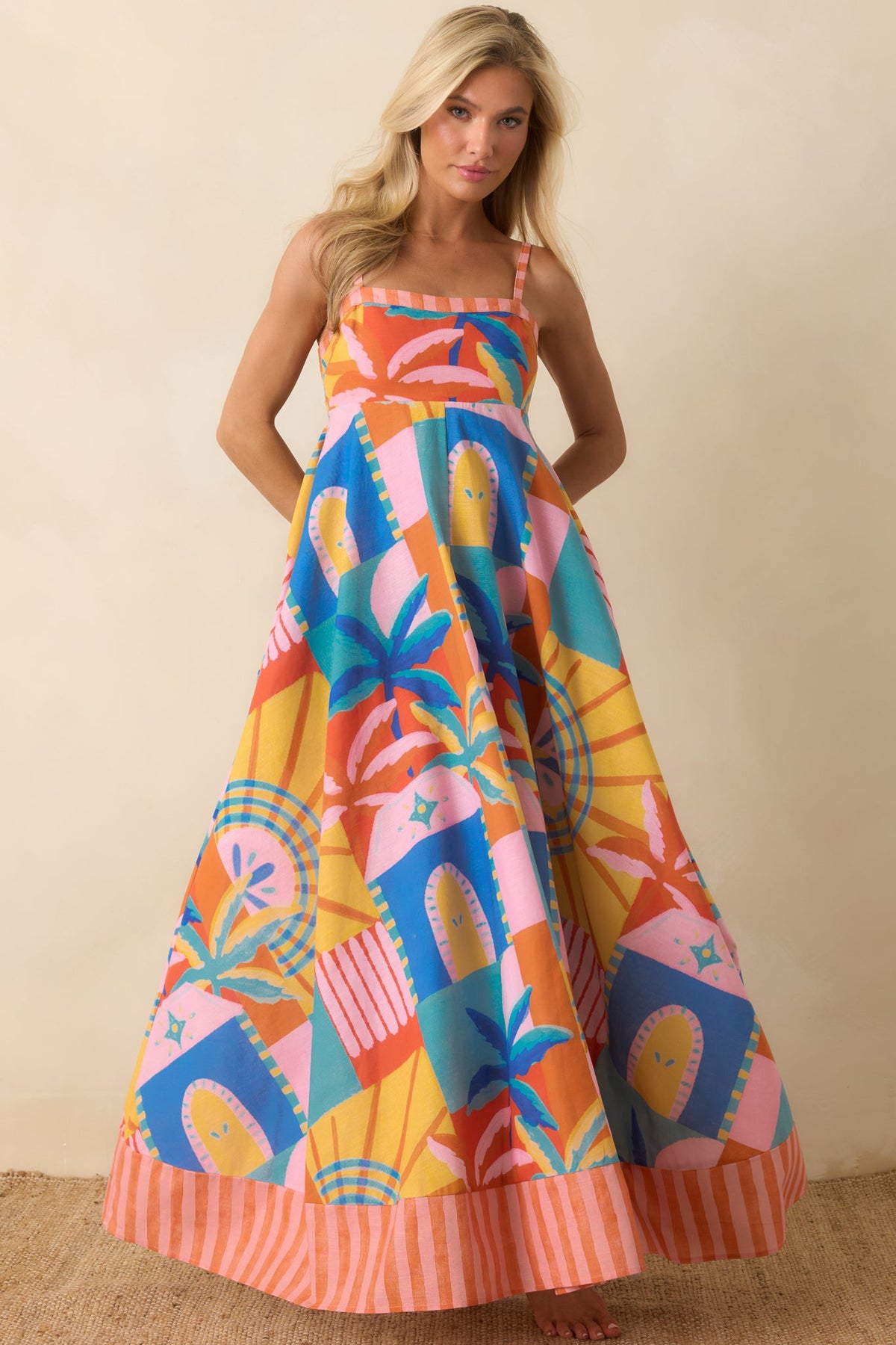 Paradisa Atlantis Multi Tropical Mosaic Linen Blend Maxi Dress