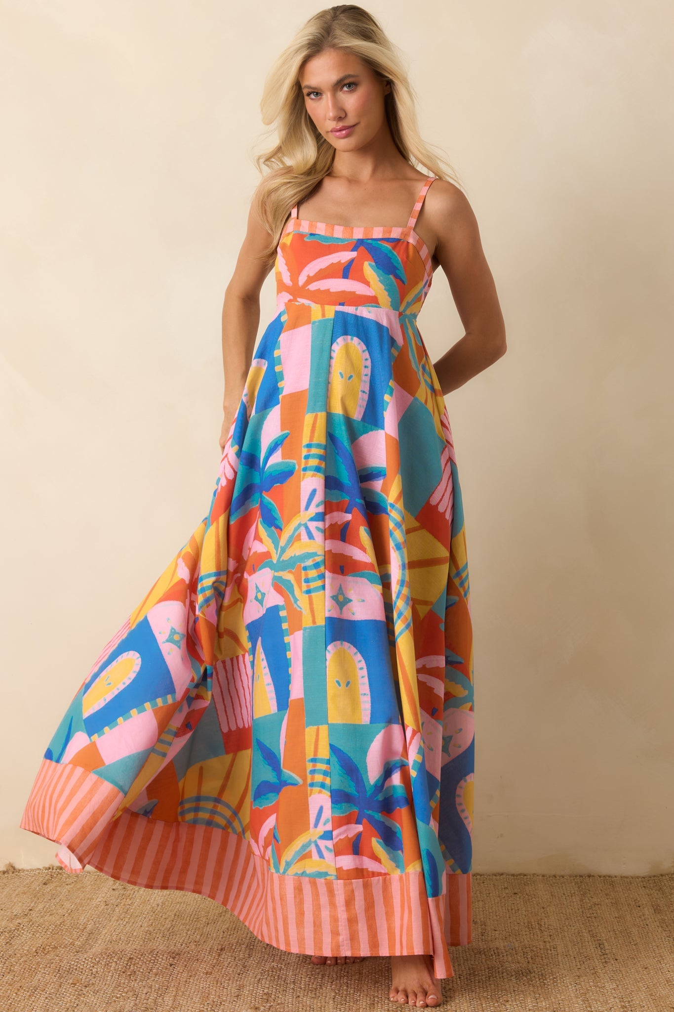 Paradisa Atlantis Multi Tropical Mosaic Linen Blend Maxi Dress