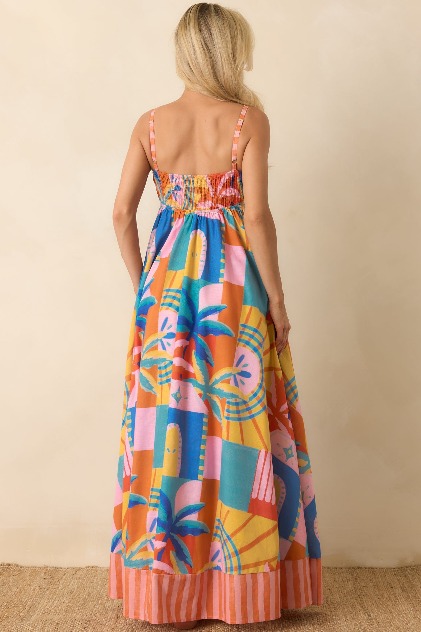 Paradisa Atlantis Multi Tropical Mosaic Linen Blend Maxi Dress