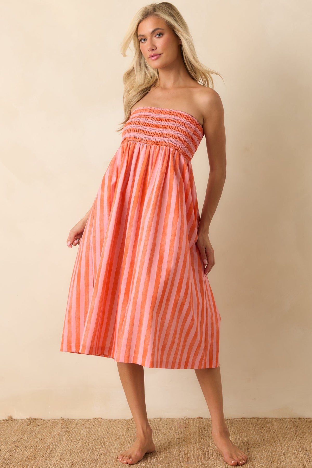 Paradisa Siesta Key Pink & Orange Stripe Linen Blend Convertible Dress