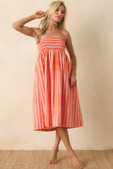 Paradisa Siesta Key Pink & Orange Stripe Linen Blend Convertible Dress