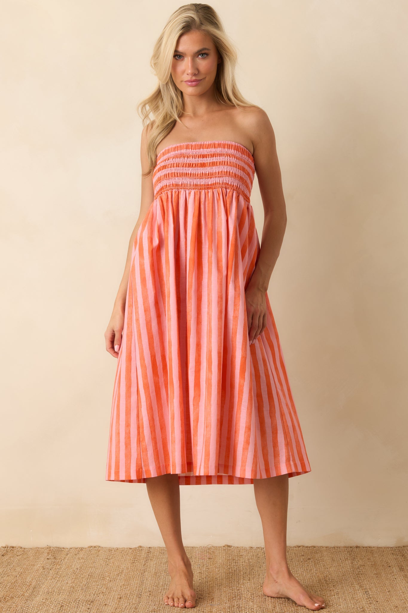Paradisa Siesta Key Pink & Orange Stripe Linen Blend Convertible Dress