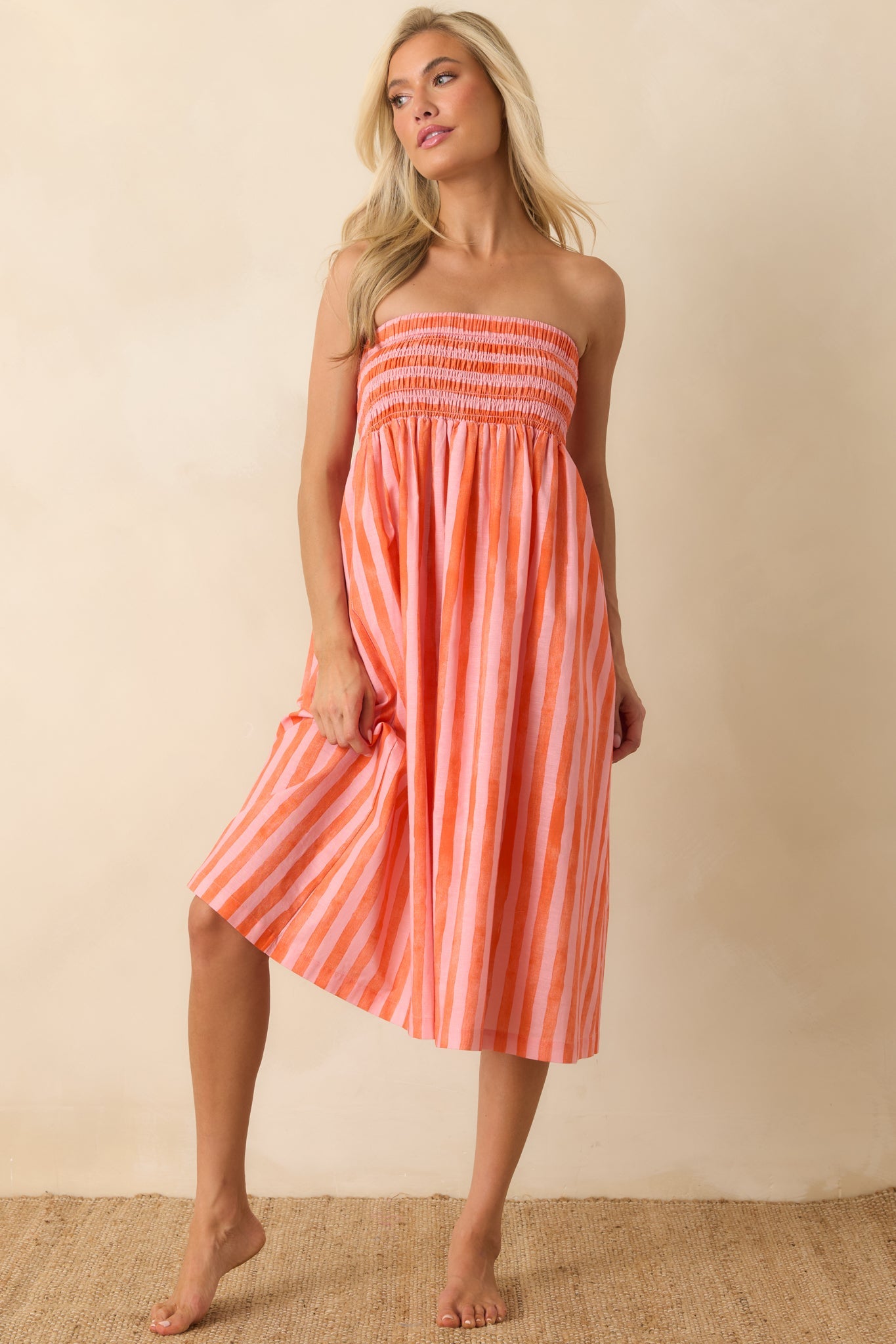 Paradisa Siesta Key Pink & Orange Stripe Linen Blend Convertible Dress