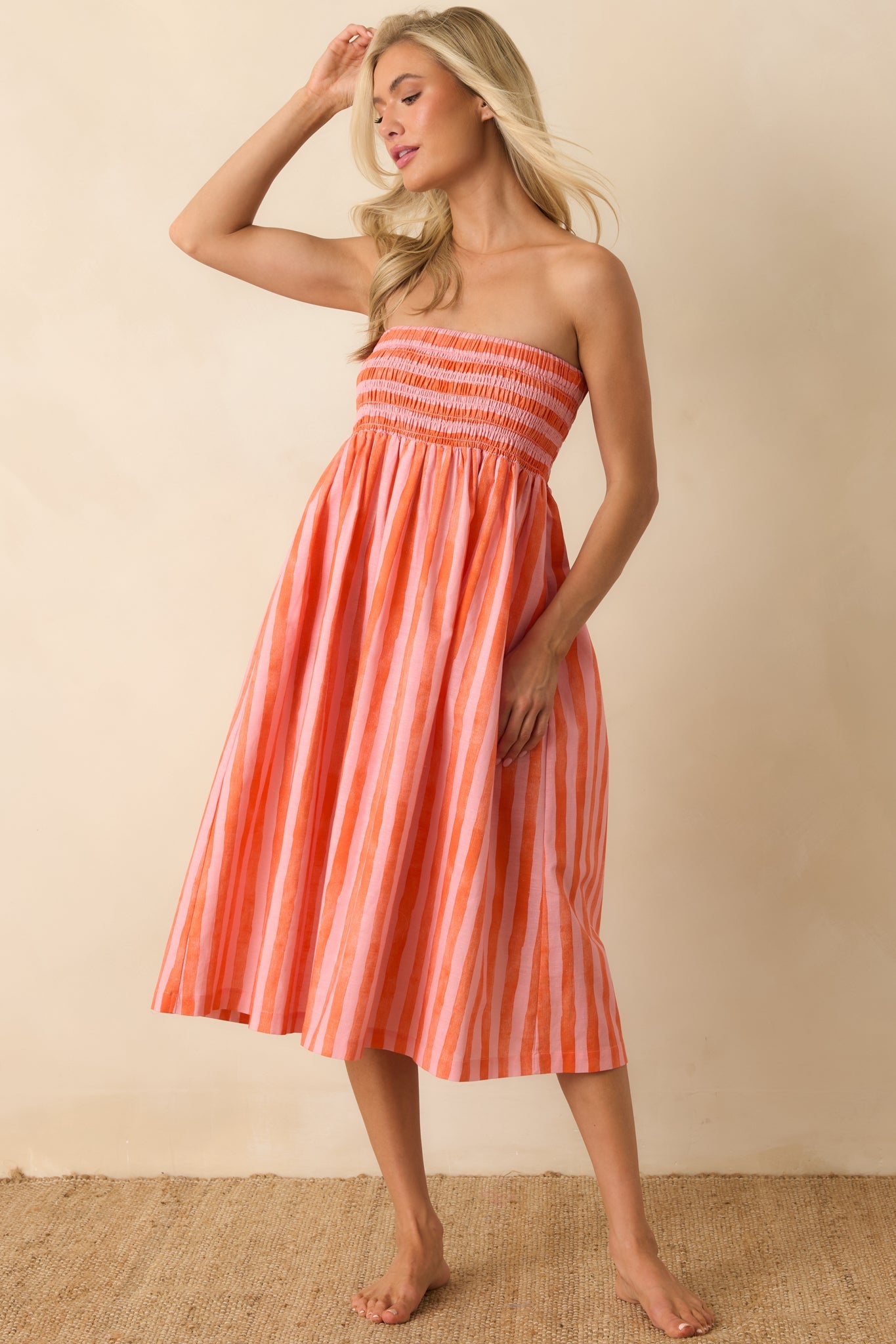 Paradisa Siesta Key Pink & Orange Stripe Linen Blend Convertible Dress