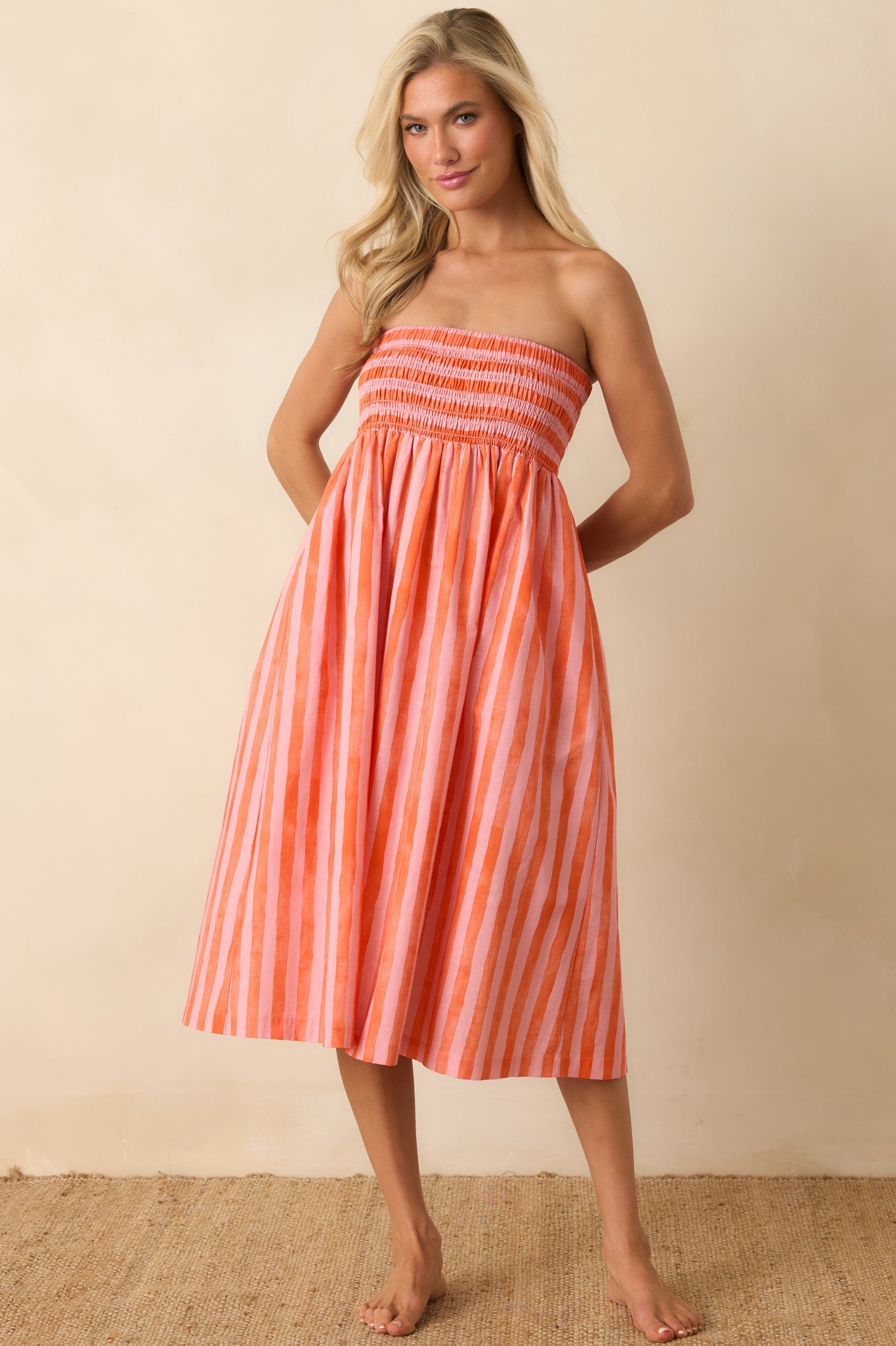Paradisa Siesta Key Pink & Orange Stripe Linen Blend Convertible Dress