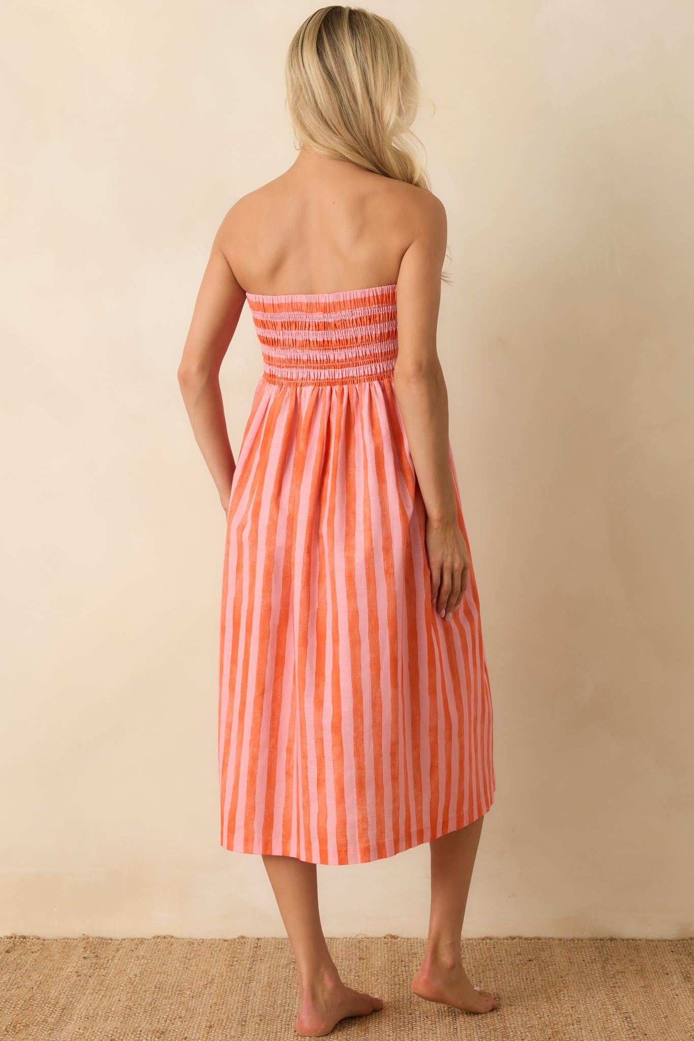 Paradisa Siesta Key Pink & Orange Stripe Linen Blend Convertible Dress