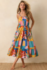 Paradisa Isabella Multi Tropical Mosaic Cotton Midi Dress