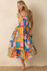 Paradisa Isabella Multi Tropical Mosaic Cotton Midi Dress