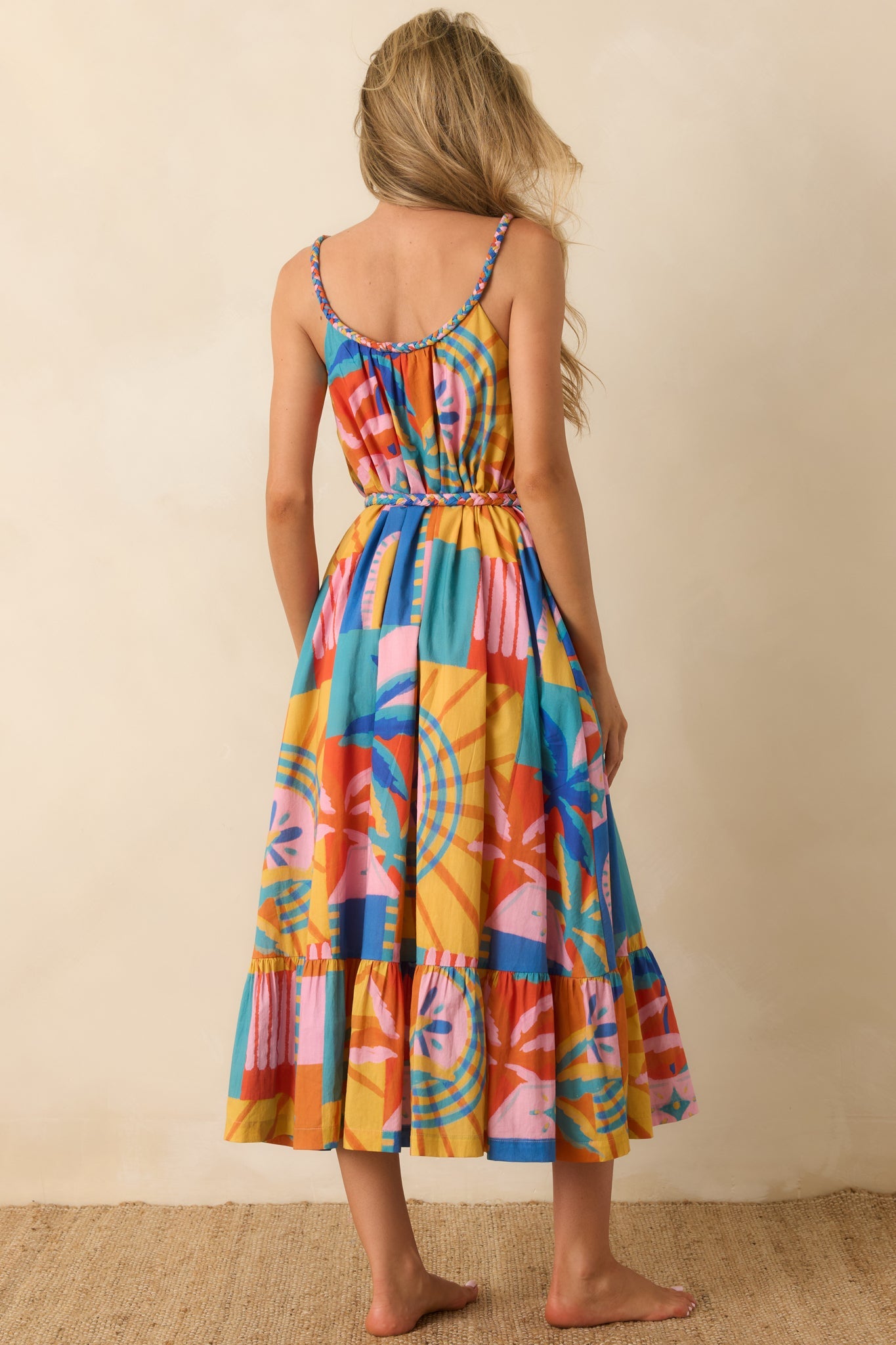 Paradisa Isabella Multi Tropical Mosaic Cotton Midi Dress