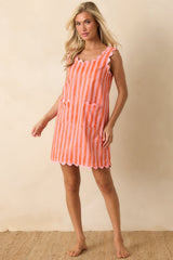 Paradisa Calypso Pink & Orange Stripe Linen Blend Mini Dress