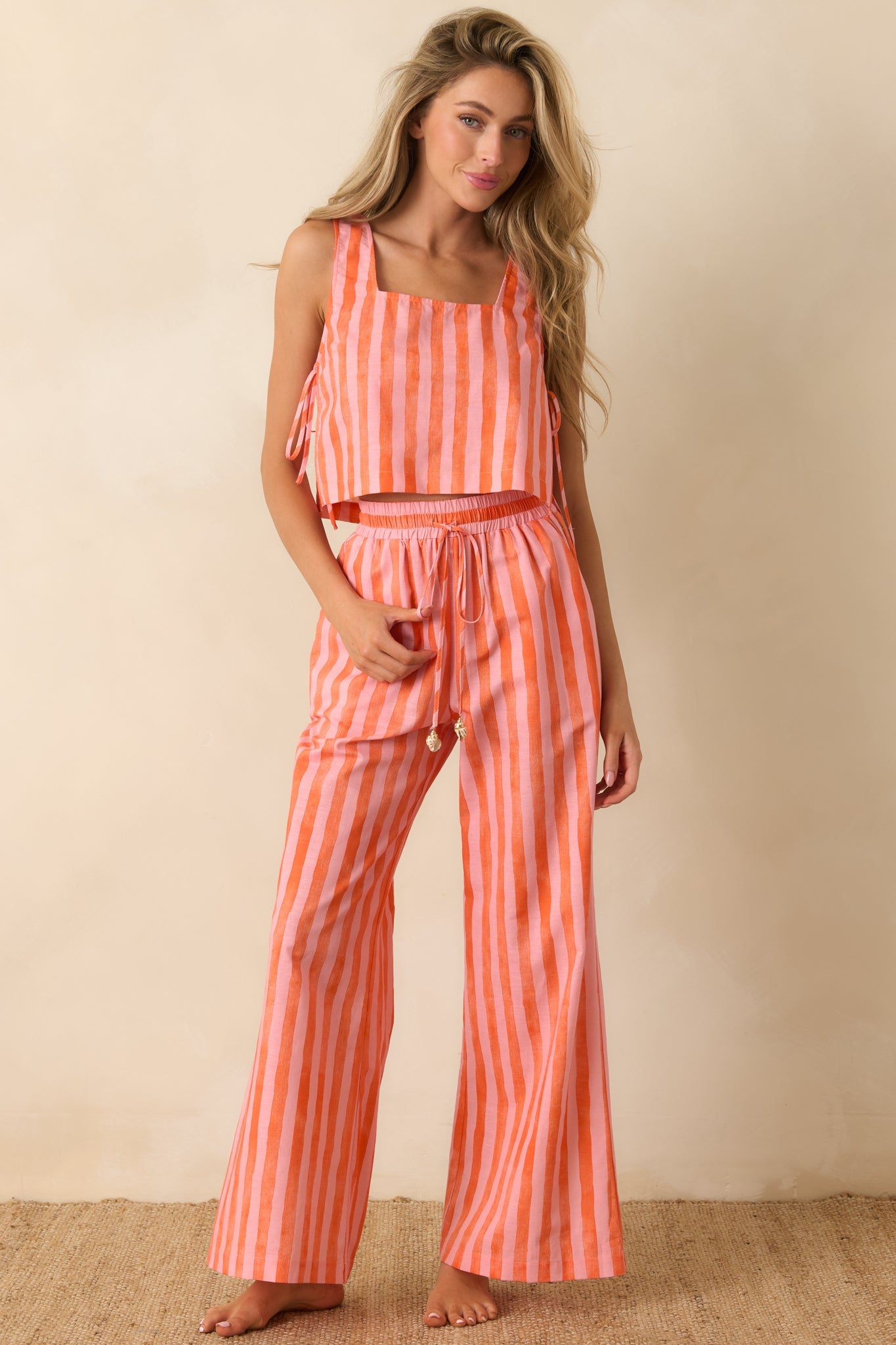 Paradisa Gulf Coast Pink & Orange Stripe Linen Blend Pants