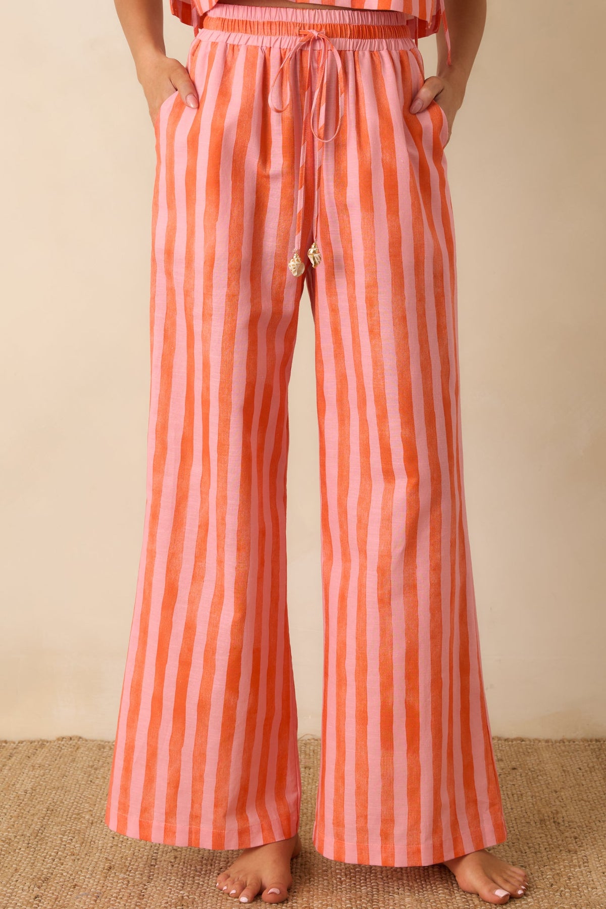 Paradisa Gulf Coast Pink & Orange Stripe Linen Blend Pants