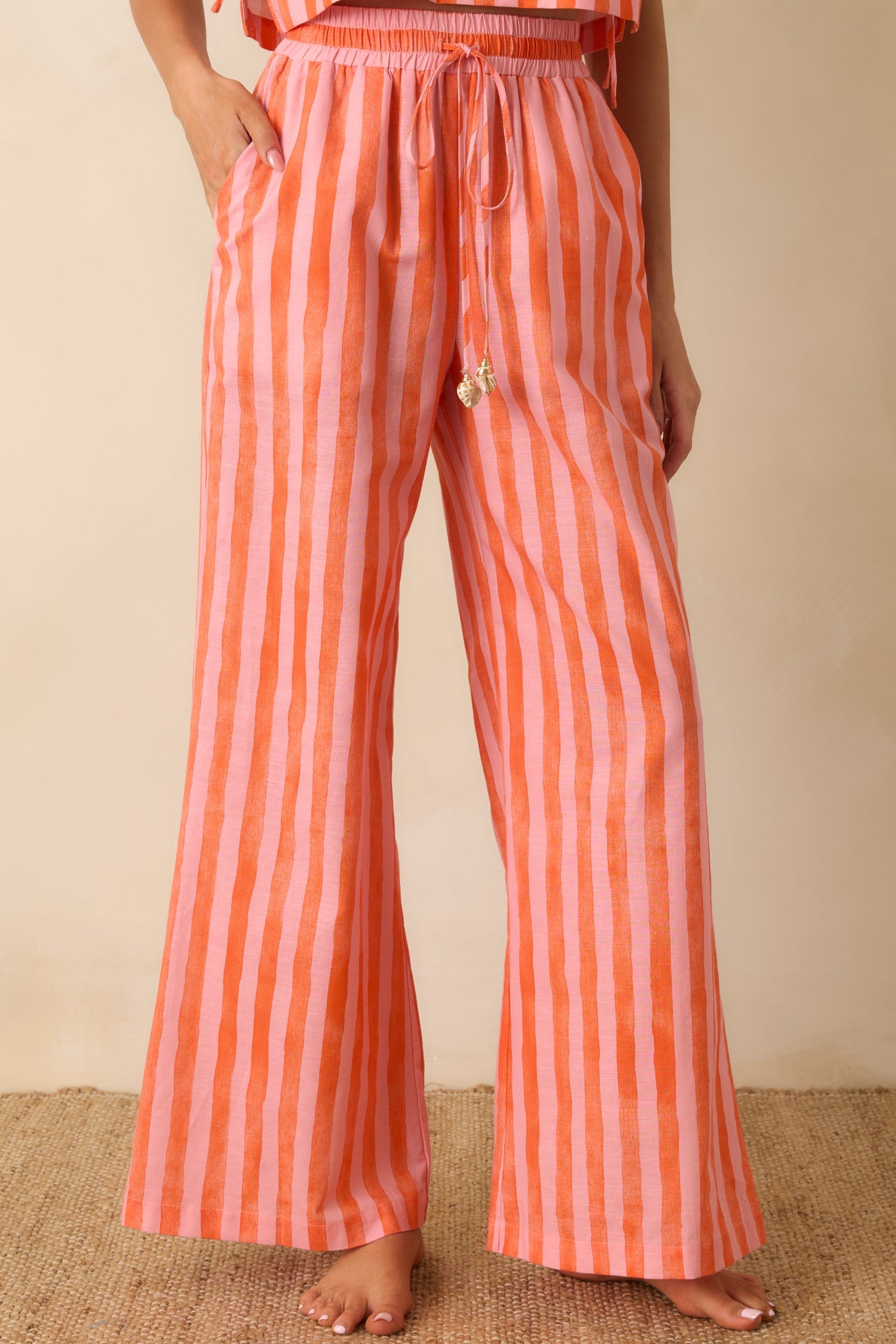Paradisa Gulf Coast Pink & Orange Stripe Linen Blend Pants