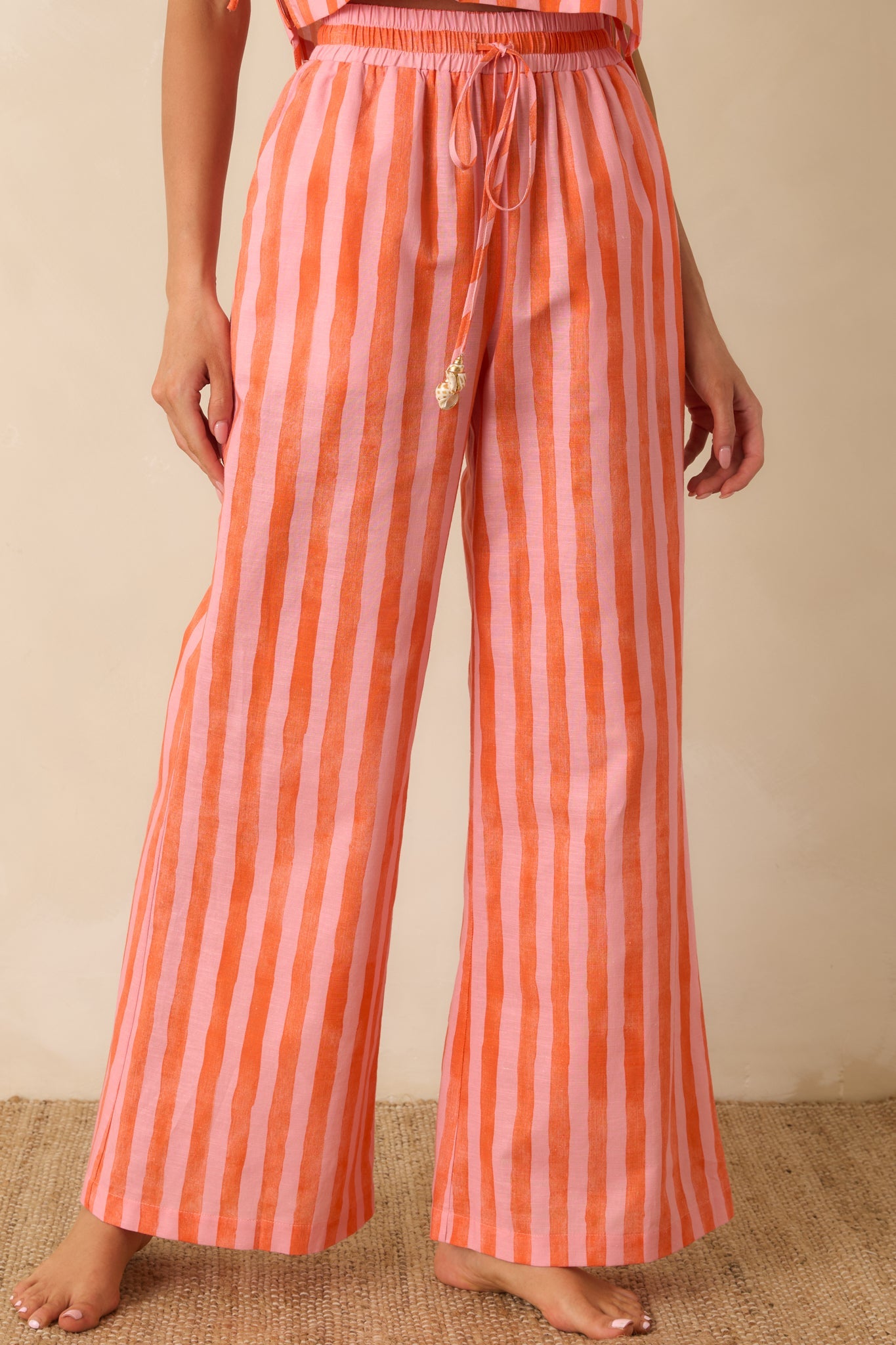 Paradisa Gulf Coast Pink & Orange Stripe Linen Blend Pants