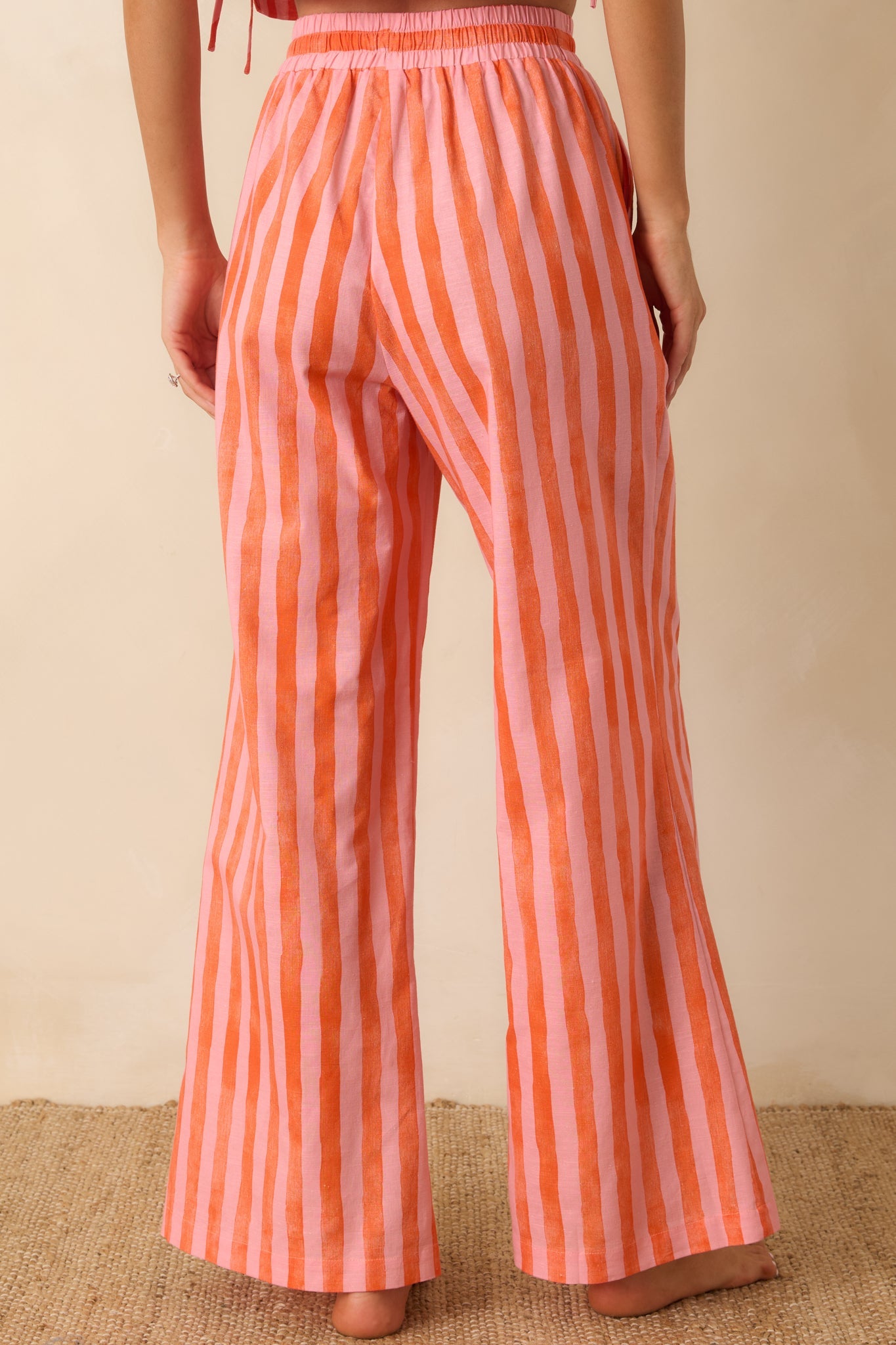 Paradisa Gulf Coast Pink & Orange Stripe Linen Blend Pants