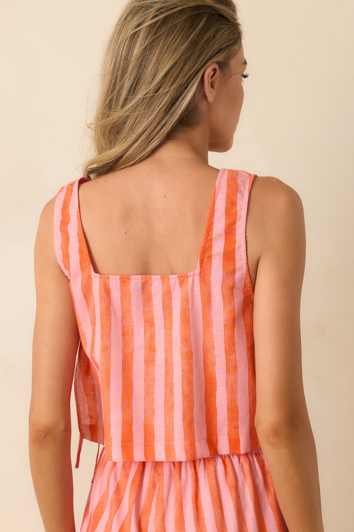 Paradisa Selima Pink & Orange Stripe Linen Blend Crop Top