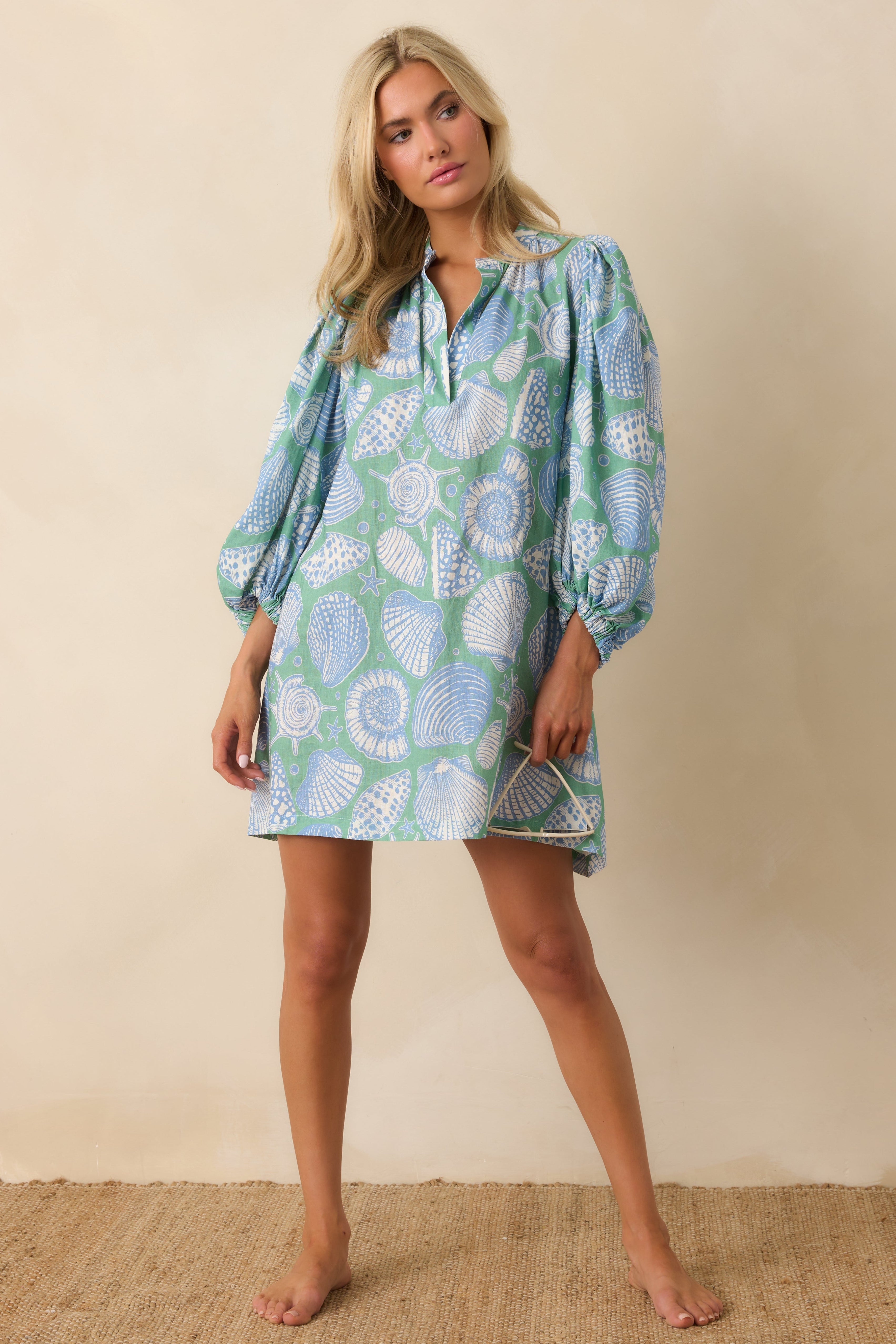 Paradisa Conch Key Oceana Blue Multi Puff Sleeve Mini Dress