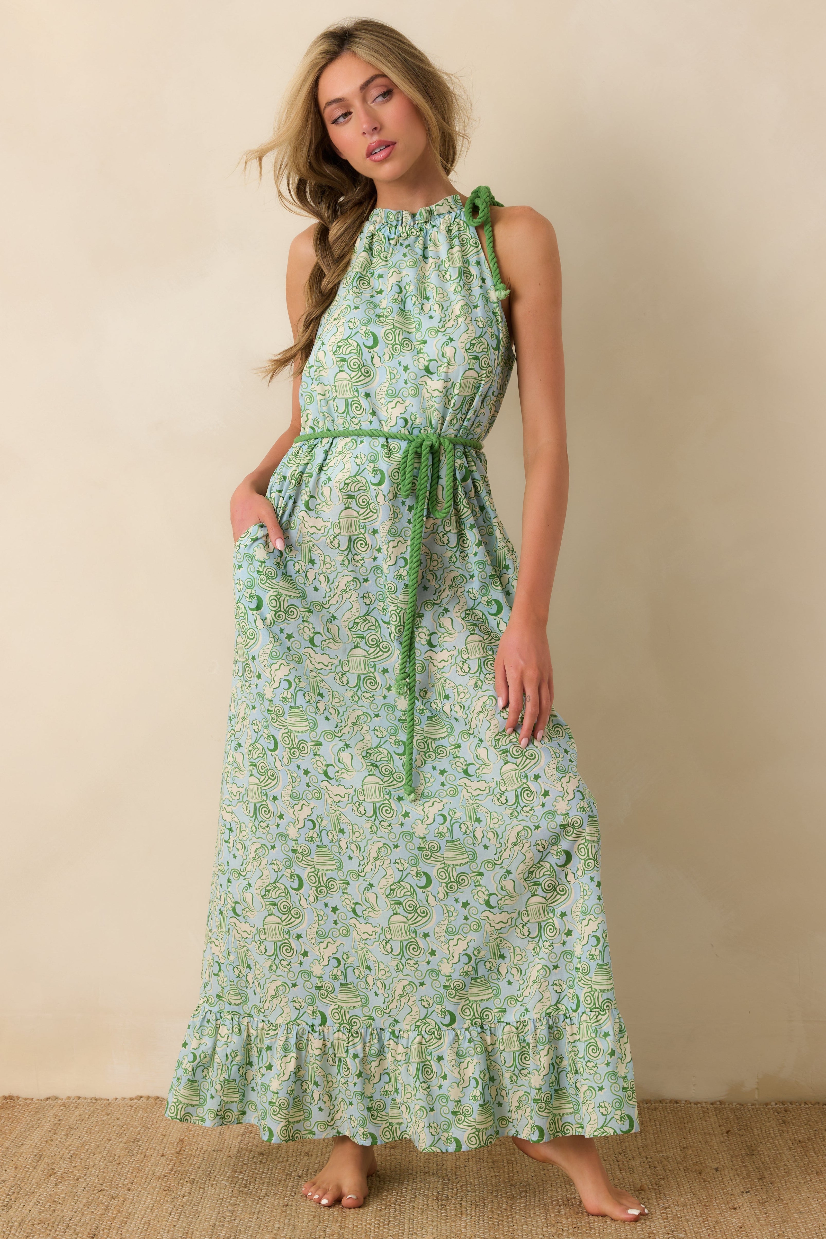 Paradisa Santa Rosa Seaglass Green Cotton Maxi Dress