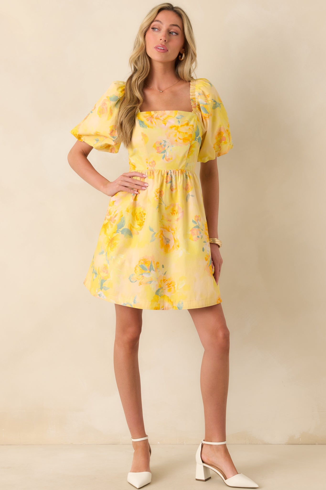 Prosperina Eloise Butter Yellow Multi Floral Cotton Mini Dress