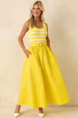 Prosperina Greer Sunshine Yellow Stripe Cotton Midi Dress