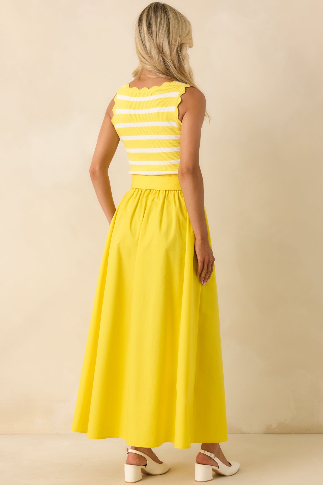 Prosperina Greer Sunshine Yellow Stripe Cotton Midi Dress