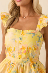 Prosperina Provence Butter Yellow Multi Floral Cotton Peplum Top