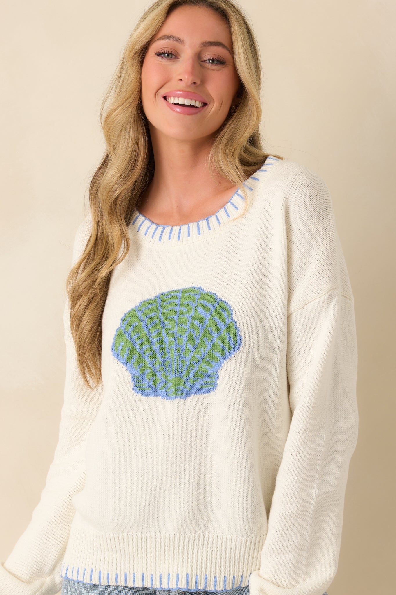 Paradisa Shell Island White Knit Sweater