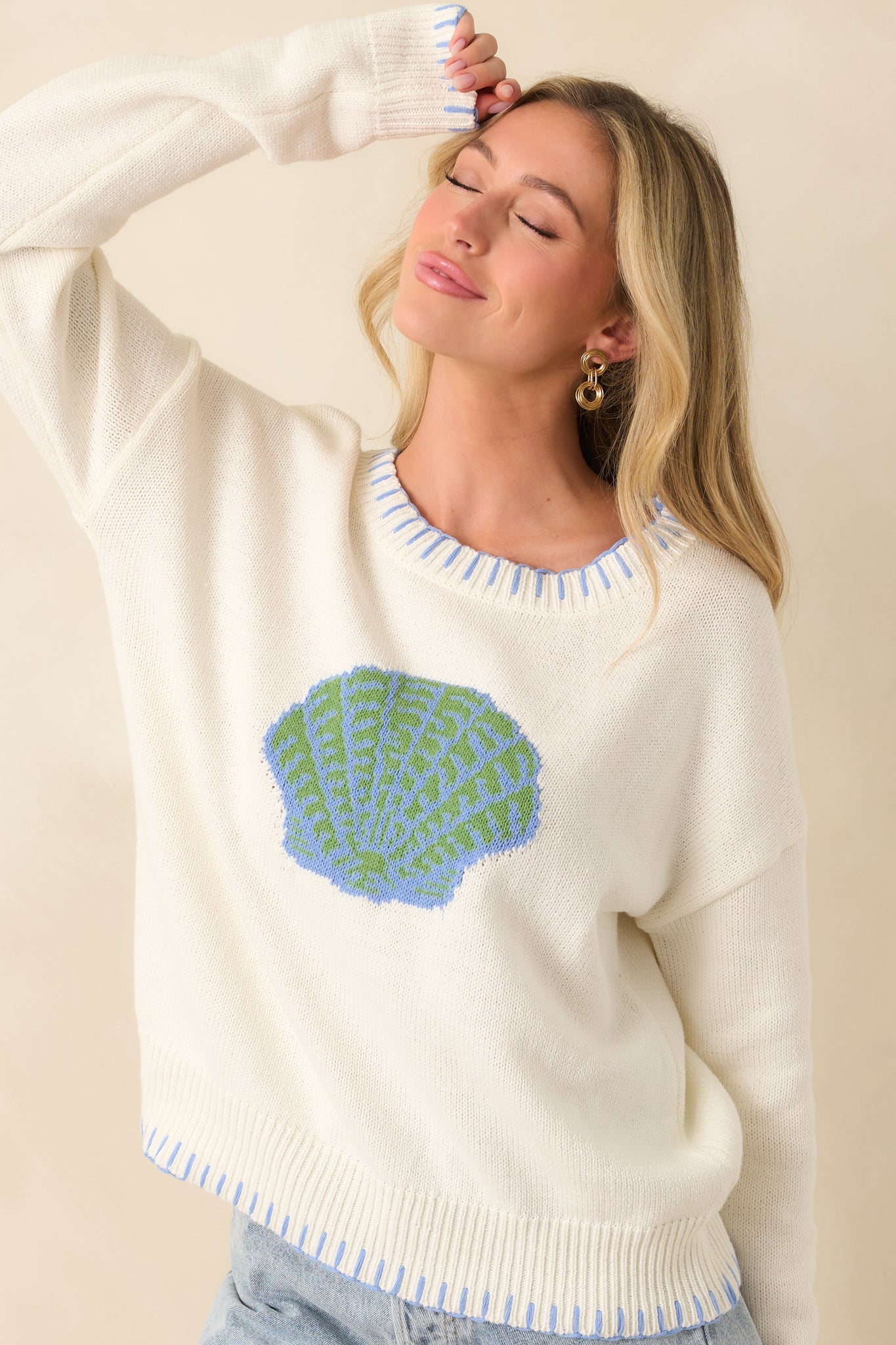 Paradisa Shell Island White Knit Sweater
