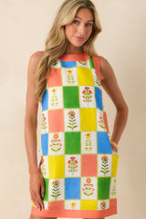 Prosperina Trista Multi Floral Patchwork Linen Blend Mini Shift Dress