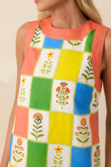 Prosperina Trista Multi Floral Patchwork Linen Blend Mini Shift Dress